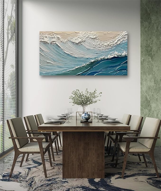V-inspire Art,24x48 Inch Hand drawn Oil Painting, Modern Home Canvas Wall Decoration - The Surging Waves - Abstract Mural Painting
