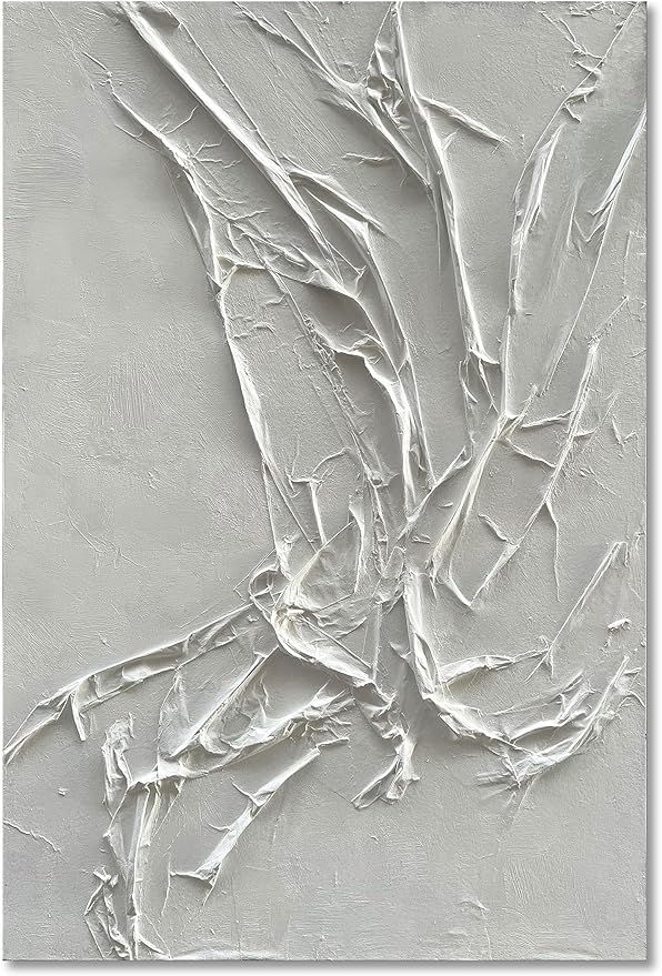 NANKAI Hand-Painted White Texture Abstract Art Painting Minimalist Art Home Office Hallway Wall Decoration Oil Painting 24x36 inches