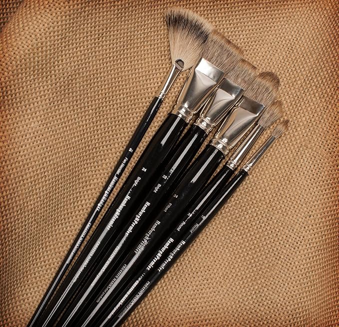 Creative Mark Hamburg Premiere Professional Oil Painting Brushes - Large Asst Set of 5 Handmade Oil Paint Brushes w/ #24 Filbert - Natural & Synthetic Blend, Long Triple-Lacquered Birch Handle