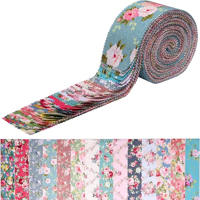 Hanjunzhao Jelly Rolls for Quilting Clearance, 42 Strips Jelly Roll Fabric Clearance for Quilting, Sewing, Blanket, Rug, Upholstery, Home Decor, and Purse Making, Retro Floral