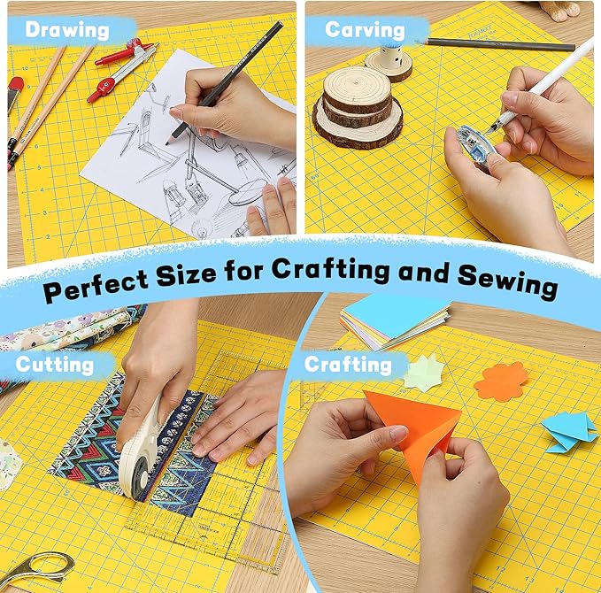 Premium Self Healing Cutting Mat 18'' x 12'', A3 Non-slip Sewing Mat for Quilting, 5-Ply Rotary Cutting Board Double-Sided for Crafts Cutting Fabric Scrapbooking Modeling Projects, Lemon Yellow