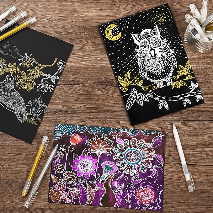 Gold Silver White Gel Pens - 0.6/1.0mm Extra Fine Point,White Ink Pens, Opaque Archival Ink Pen Set for Black Paper Art, Holiday Gifts & Bullet Journaling,Gel Pens for Artists, Card Making,Sketching