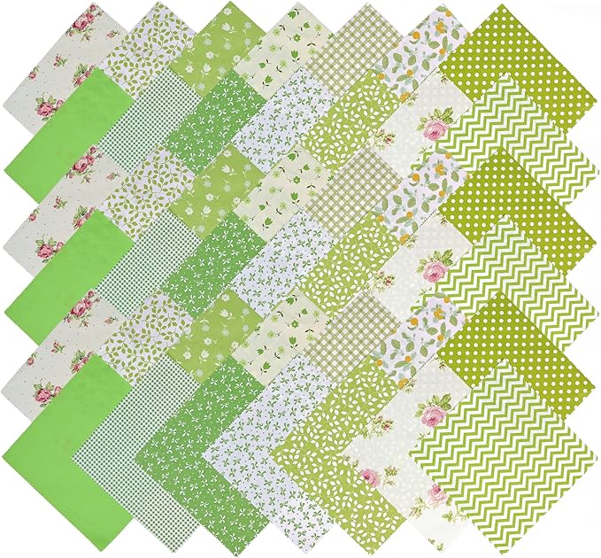 Green Layer Cake Fabric for Quilting 10 inch, Layer Cake Fabric Clearance, Pre-Cut Fabrics Quilt Squares 10x10 for Quilting,Sewing, and DIY Patchwork Crafts, Green