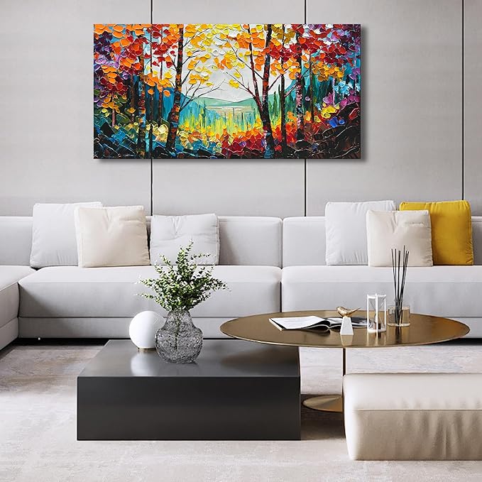 Hand Painted Art Natural Scenery Oil Painting Forest Scenery Large Canvas Wall Art Decoration 24x48 Inches