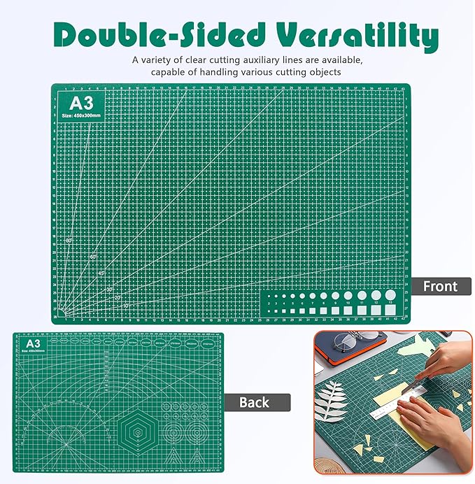 Self Healing Sewing Mat, 12inch x 18inch Rotary Cutting Mat Double Sided 5-Ply Craft Cutting Board for Sewing Crafts Hobby Fabric Precision Scrapbooking Project (A3: 12"W x 18"L)