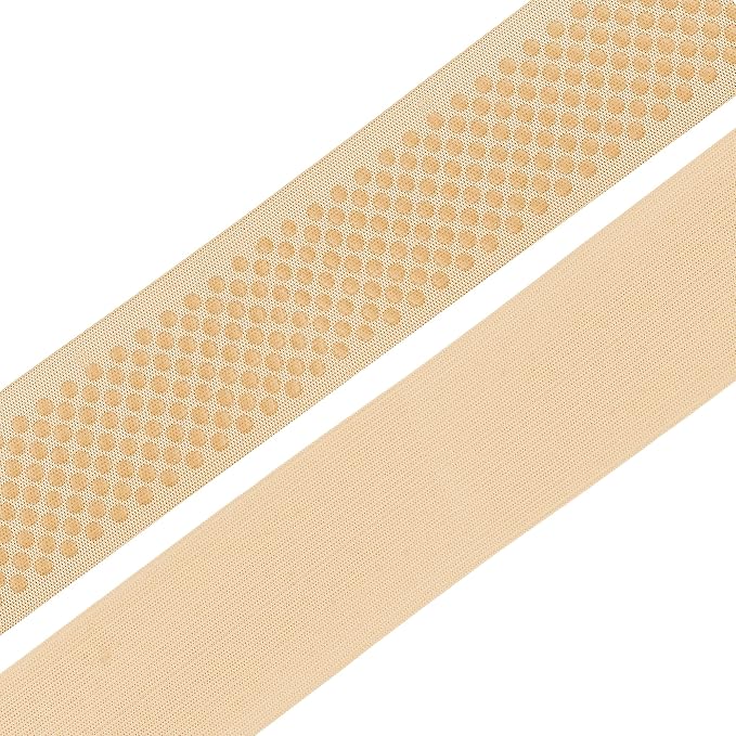 Mandala Crafts 3 Inch Elastic Silicone Gripper Tape for Clothing - 5 Yds Dotted Non Slip Elastic Band for Sewing - Blonde Silicone Flat Fabric Stretchy Ribbon Straps