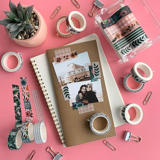 ZYNSHE Washi Tape Set of 16 Rolls of 15 mm Wide Cute Decorative Washi Tape for Journaling, Scrapbook, Washy Crafts, Bullet Journals, Planners, DIY Décor, Gift Wrapping, Craft Supplies (Meadow)