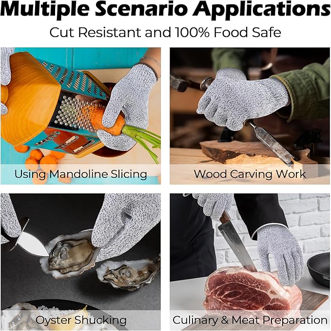 HANDLANDY Cut Resistant Gloves for Adult & Kids, Food Grade Anti-Cut Safety Gloves for Cooking Mandolin Meat Cutting Fishing