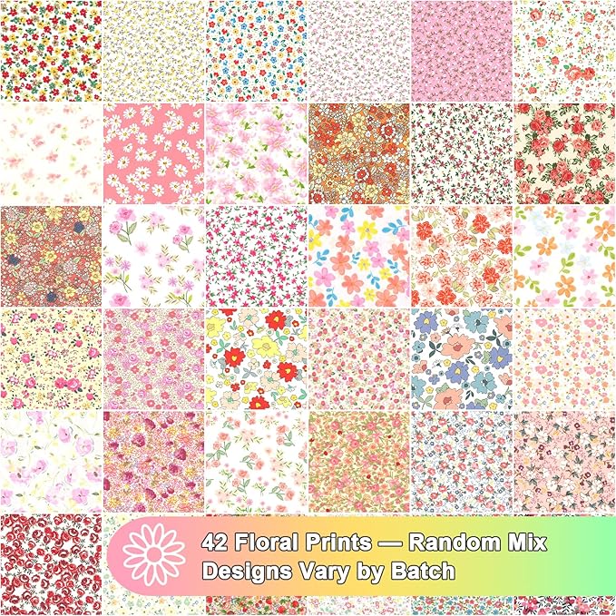 42 Pieces 10″ Pre-Cut Floral Prints Cotton Fabric Squares