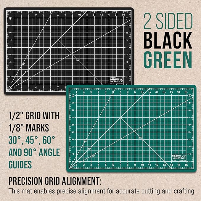 U.S. Art Supply 12" x 18" Self-Healing Cutting Mat 5-Ply - Double-Sided Green/Black Craft Mat, Non-Slip Cutting Mats for Crafts, Sewing, Quilting, Scrapbooking