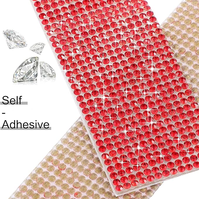 4 Rolls Self Adhesive Crystal Rhinestone Ribbon Diamond Bling Tape with 2 mm Rhinestones Strips Sticker for Arts Crafts Wedding Birthday Party DIY Event Car Phone Decoration (Red)