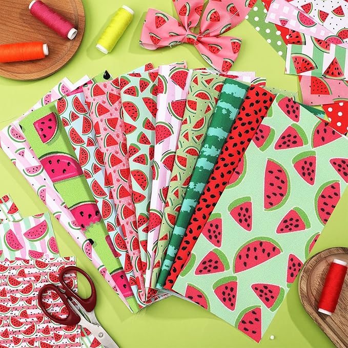 HunnmingRe 20 Pcs 10''x10'' Watermelon Quilting Fabric Square Summer Watermelon Quiltted Fabric Bundle Multicolor Precuts Printed Patchwork Supplies for Holiday DIY Sewing Craft