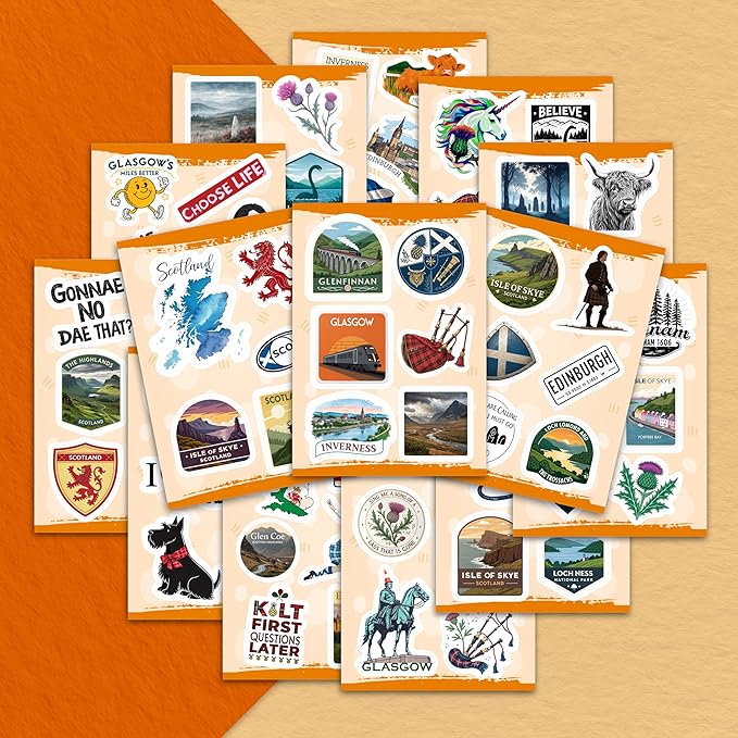 100Pcs Scotland Stickers for Luggage, for Water Bottle, Scottish Stickers - Scotland Party Supplies - Scottish Gifts - Gift for Women & Men