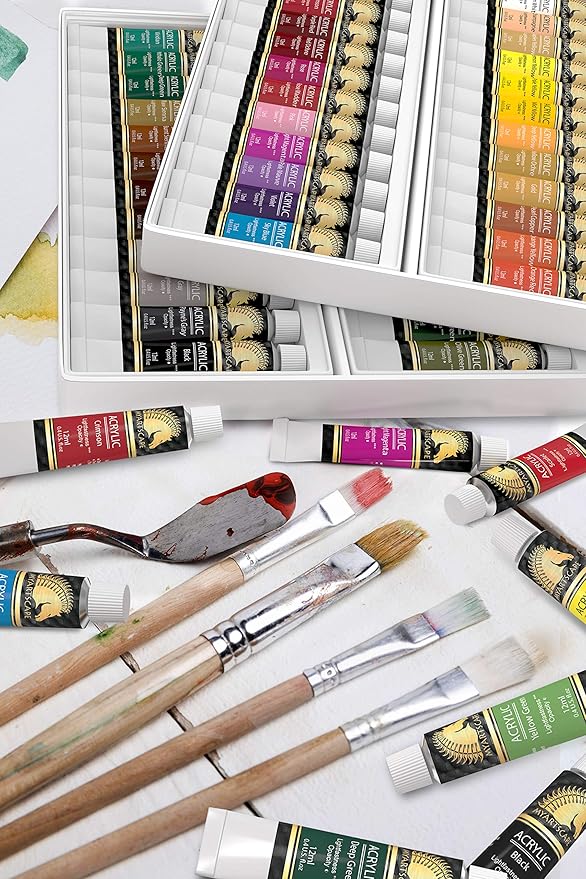 MyArtscape Acrylic Paint Set - 48 x 12ml Tubes - Lightfast - Heavy Body - Non Fading - Vibrant Colors - Artist Quality Painting Supplies - Professional Grade Paints