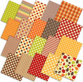 HunnmingRe 20 Pcs 10''x10'' Fall Quilting Fabric Square Thanksgiving Maple Leaf Stripes Dots Quiltted Fabric Bundle Multicolor Precuts Printed Patchwork Supplies for Autumn Harvest DIY Sewing Craft