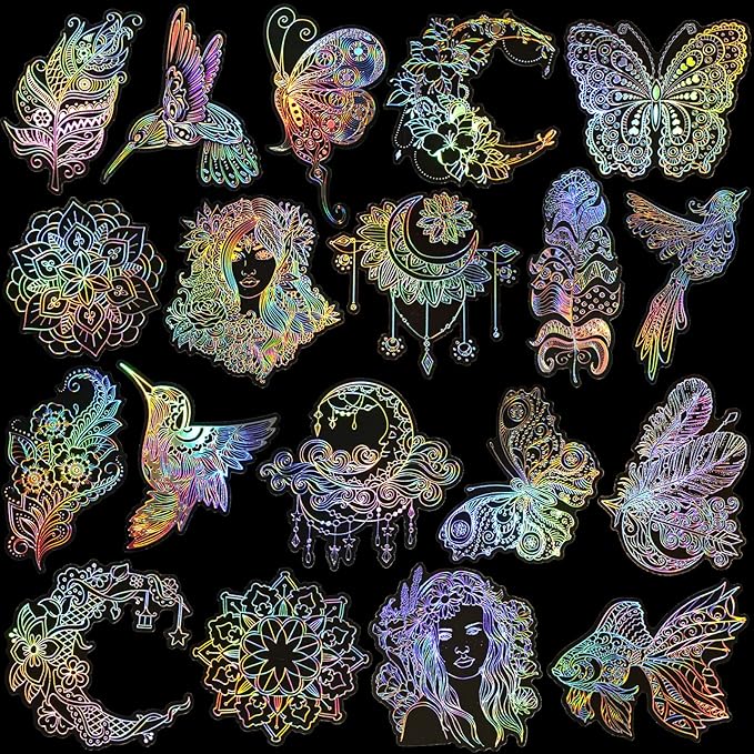 ARTSMONA 80 Pieces Large Size Holographic Stickers, Glitter Shiny Iridescent Transparent Resin Sticker Decals for Scrapbook Junk Journal Bullet Journals Planners Laptops Water Bottles Paper Crafts