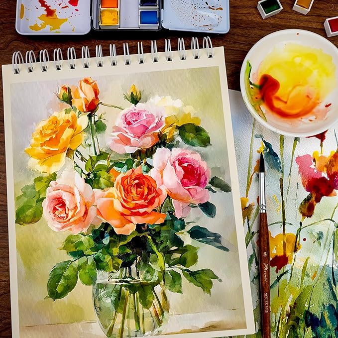 PHOENIX Professional Watercolor Paint Set - Floral Color, 12 Spring Colors Half Pan Water Color Paint Palette with Tin Box, Portable Travel Watercolors for Adults, Artists