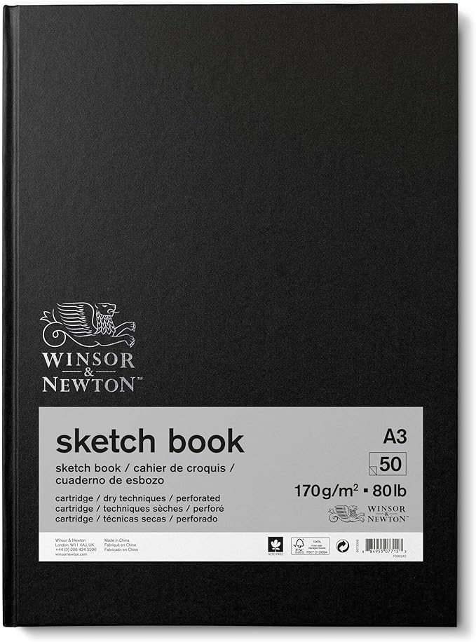 Winsor & Newton and 6673008 Spiral Sketchbook, 50 Sheet, 170gsm, 50 Page, A3 Size, Natural White