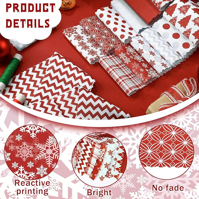 Fanfanwin 40 Pcs Red and Grey Christmas Quilting Fabric Roll 2.56 Inch Precut Fabric Squares Jelly Patchwork Snowflake Red Plaid Strips Materials for Winter Xmas Holiday Craft Sewing Panels DIY