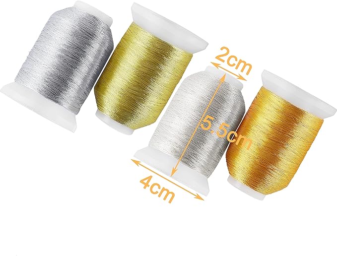 New brothread 8pcs (4 Gold+4 Silver Colors) Metallic Embroidery Machine Thread Kit 500M (550Y) Each Spool for Computerized Embroidery and Decorative Sewing - Assortment 2