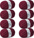 Chunky Yarn for Hand Knitting - #10 Chunky Chenille Yarn, Jumbo Big Thick Chunky Yarns for Crocheting, Super Bulky Chunky Knit Blanket Yarns, 8 Skein (25 yds 8 oz Each Skein), Burgundy