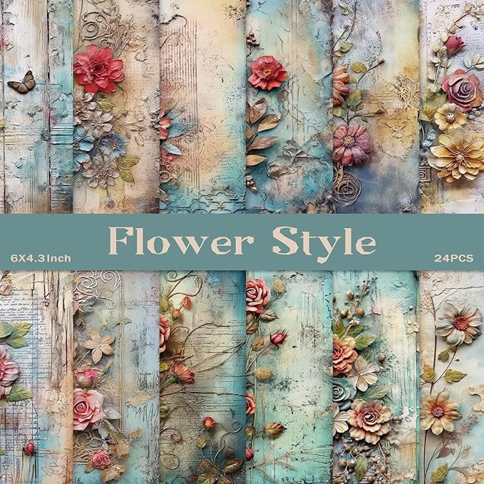Scrapbook Paper,24 Sheets 6x4.3 Inch Floral scrapbook supplies,Single-Sided Vivid Origami Decoupage Paper for Diy Crafts, Card Making, Art Journaling