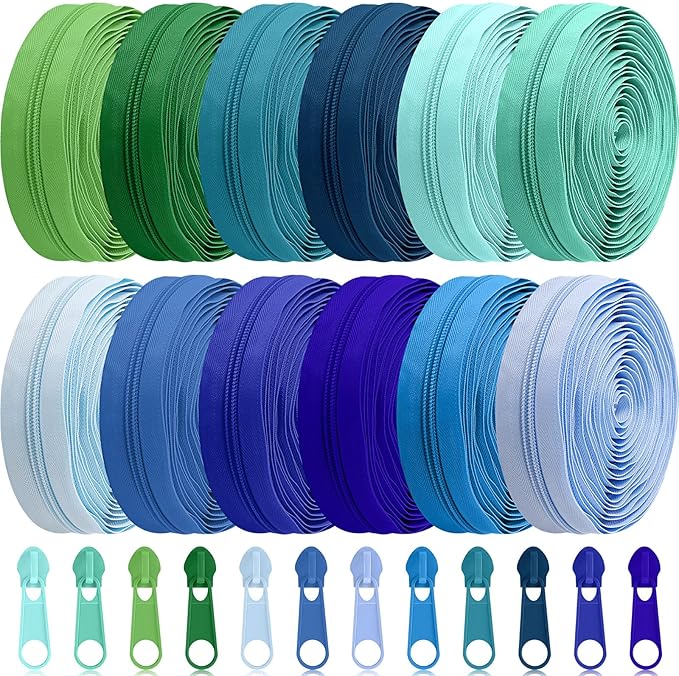 Syhood 36 Yards 12 Pieces #5 Sewing Zippers Tapes Assorted Nylon Lightweight with 120 Plastic Zipper Sliders for Women Men Sewing Supplies(Artsy Color)