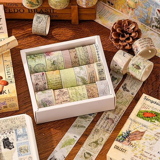 20 Rolls Vintage Washi Tape Set Retro Arts Adhesive Tapes Fleeting Monologue Decorative Masking Tape Sets for Craft, Kids, Scrapbook, DIY, Gift Wrapping (Wilderness Remians)