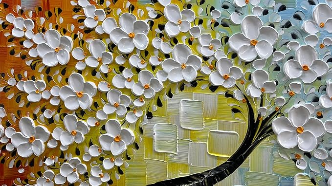 YaSheng Art -Handmade Colorful 3D Flowers Art Oil Painting On Canvas Texture Palette Knife Tree Paintings Modern Abstract Canvas Wall Art Home Interior living room Bedroom Decor Art 24x48inch