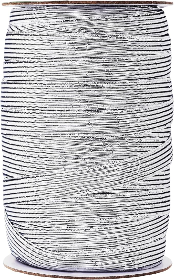 Mandala Crafts 6mm 50 Yds Roll of Metallic Silver Elastic Bands for Sewing - 1/4 Flat Elastics Cord - 1 4 Inch Braided Stretch Straps for Crafting