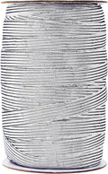 Mandala Crafts 6mm 50 Yds Roll of Metallic Silver Elastic Bands for Sewing - 1/4 Flat Elastics Cord - 1 4 Inch Braided Stretch Straps for Crafting