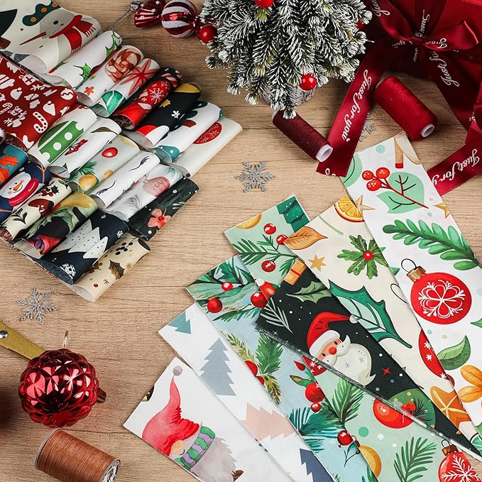 60 Pcs Christmas Quilting Fabric Roll 2.6 x 40" Cotton Fabric Strips Precut Jelly Patchwork for Craft Sewing(Winter)
