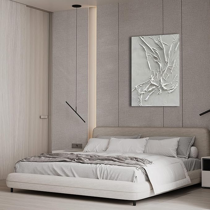 NANKAI Hand-Painted White Texture Abstract Art Painting Minimalist Art Home Office Hallway Wall Decoration Oil Painting 24x36 inches