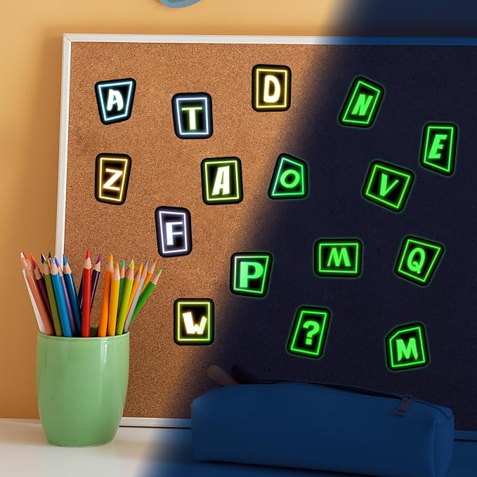 70 Pcs Alphabet Neon Stickers for Kids Glow in The Dark, Vinyl Letters A-Z Water Bottle Decals for Teens, Waterproof Skateboard Decor for Adults Kids Girls Boys