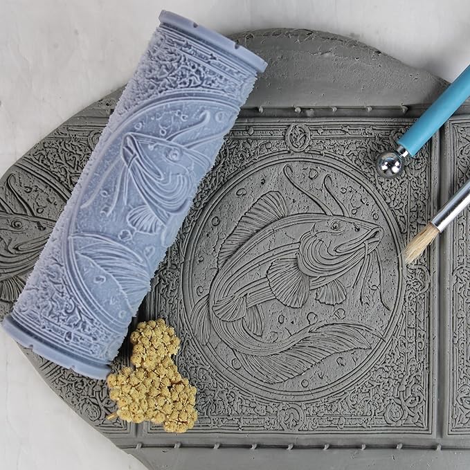 Catfish Clay Texture Roller (4") - Freshwater Set #01 - Embossing Pattern Roller for Polymer & Ceramic Clay, Pottery & Crafts