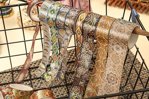 20 Rolls Chinese Style Washi Tape Set, Ancient Palace Pattern Decorative Masking Tapes with Gold Foil, Oriental for Craft, Scrapbook, DIY, Gift Wrapping (11-Crimson Palace Elegance)