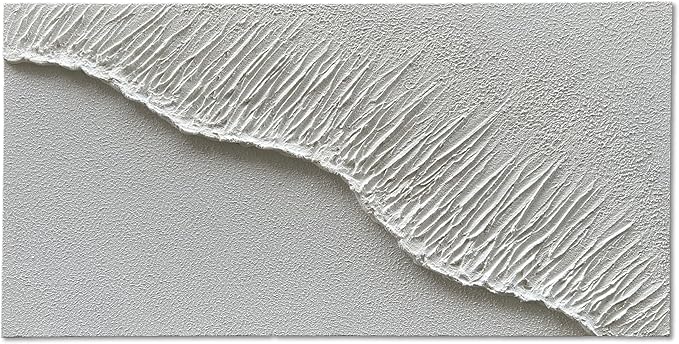 NANKAI Art Hand-Painted White Wave Texture Abstract Art Contemporary Minimalist Canvas Oil Painting, Home Living Room Corridor Wall Decoration Art, 24x48 inches