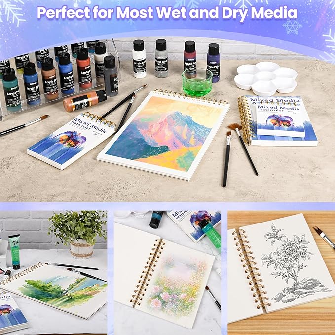2-Pack Mixed Media Sketchbook 4" x4”| 30 Sheets 140lb/300g,Spiral - Bound with Tear - Line| Artist-Grade for Water Color Paper/Sketch Book |A Compact Watercolor Paper,Sized Exercises or Travel