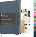 &And Per Se Dotted Journal Notebook, A5 Hardcover Leather Bullet Dotted Journal, 160 Pages 100 gsm Thick Paper, 3 Sheets of Stickers Included - 5.7'' x 8'' (Dark Blue)