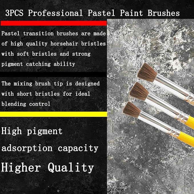 Pastel Smoothing Paint Brushes,Paintbrush for Pastel Blending，Professional Pastel, Chalk and Charcoal Pastellist Blender Brush，for Pastelliste Chalk Charcoal Acrylic Watercolor Oil Painting