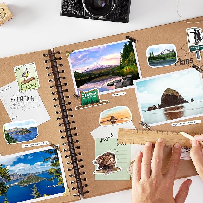 Navy Peony Outdoorsy Oregon State Travel Stickers (28pcs) - Portland, Nature, Outdoor, America-Themed Stickers for Scrapbooking, Journals