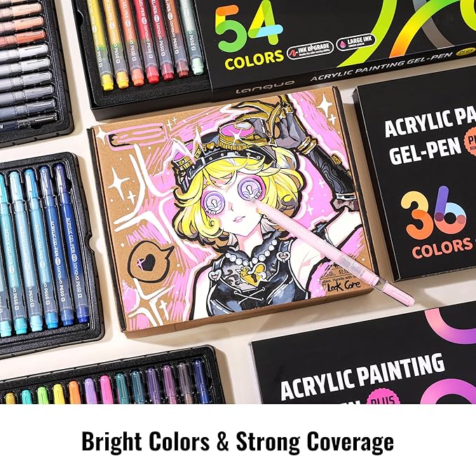 Acrylic Painting Gel Pens 36 Colors with 1mm Bullet Tip, Color Gel Pens for Adult Drawing, Coloring, Sketching, Journaling, DIY, Acrylic Ink Pen for Black Paper, Rock, Glass, School and Art Supplies