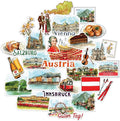 Navy Peony Classical Austria Travel Stickers (31pcs) - Watercolor, Waterproof Iconic Vacation Decals for Journals, Scrapbooks, Water Bottles, Suitcase