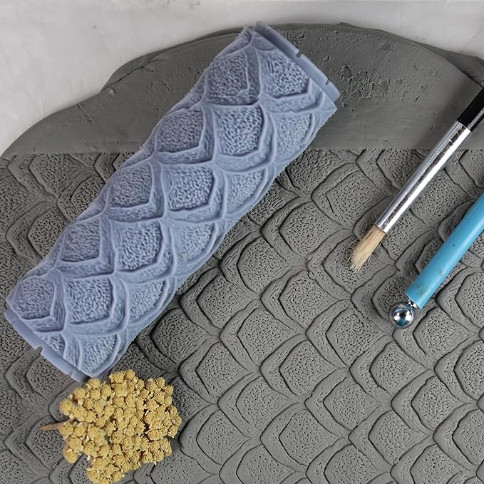 Scales Clay Texture Roller (4") - Seamless Set #02 - Embossing Pattern Roller for Polymer & Ceramic Clay, Pottery & Crafts