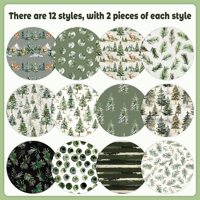 24 Sheets Large Watercolor Forest Deer Double-Sided Craft Paper Pack, Vintage Pine Tree Woodland Pattern Paper for Decoupage, Scrapbooking, Journaling, Card Making & DIY Christmas Holiday Crafts