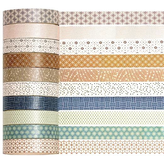 YUBX Simple Geometric Washi Tape Set 20 Rolls Minimal Patterns Decorative Thin Masking Tapes for Arts, DIY Crafts, Journals, Planners, Scrapbook, Wrapping (1 Misty Blue)