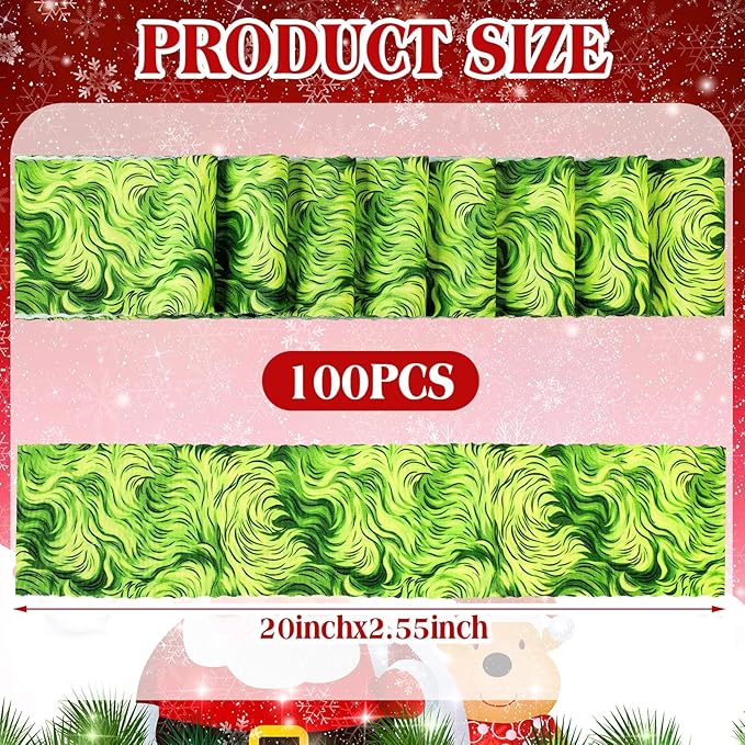 Ganeen 100 Pcs Christmas Lime Green Fur Quilting Fabric Roll 2. 56 Inch Fabric Squares Jelly Patchwork Precut Strips Bundles for Holiday Materials Craft DIY Sewing Cloths