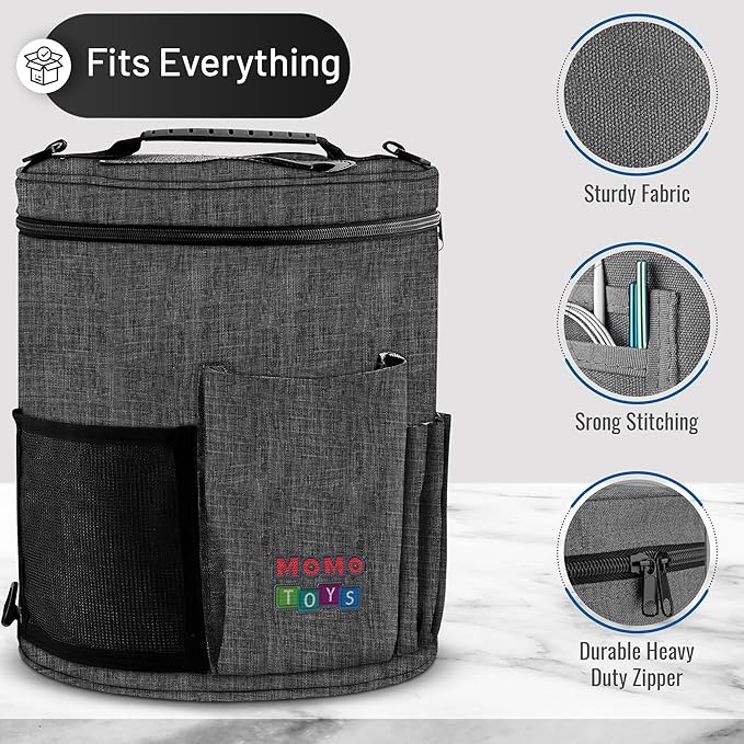 Crochet Storage Bag – Compact Yarn Organizer for Crocheting on the Go, Holds Hooks, Needles & Supplies – Gray