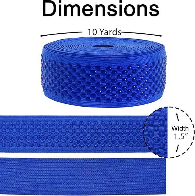Mandala Crafts 1.5 Inch Elastic Silicone Gripper Tape for Clothing - 10 Yds Dotted Non Slip Elastic Band for Sewing - Royal Blue Silicone Flat Fabric Stretchy Ribbon Straps