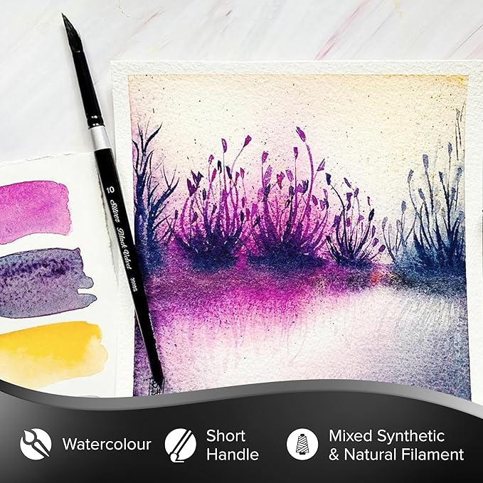 Silver Brush Limited 3000S-10 Black Velvet Round Paintbrush for Watercolor, Gouache, Inks, & Dyes, Size 10, Short Handle